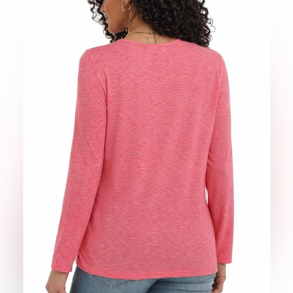 Basic Layering Pink Long Sleeve Keyhole Top - Picture 2 of 3